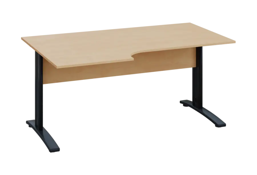 ERK 18 - 166 stůl kancelářský, rohový, levý, kovová podnož černá, deska 18 mm, široký 1600 mm, bříza irská